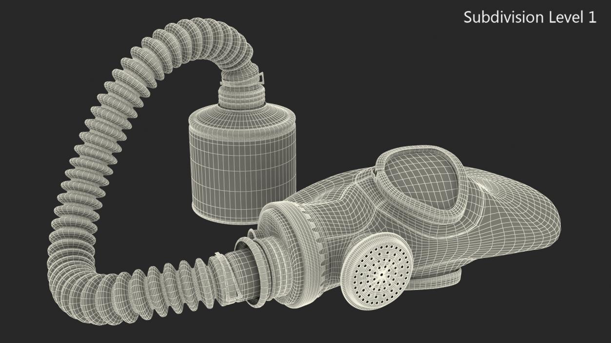 Gas Mask with Long Hose Lying 3D model