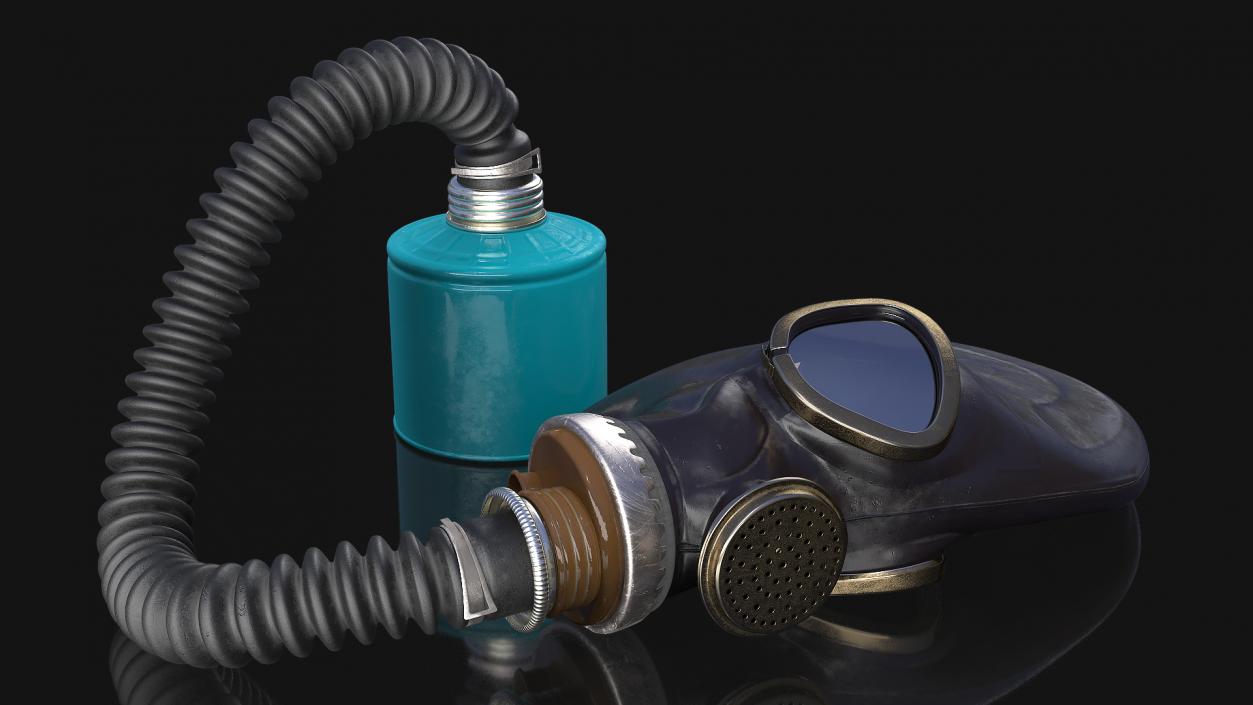 Gas Mask with Long Hose Lying 3D model