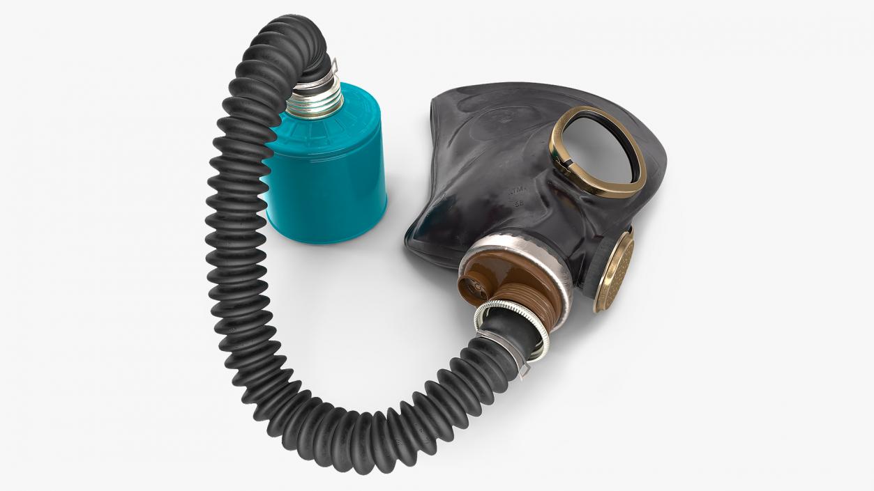 Gas Mask with Long Hose Lying 3D model