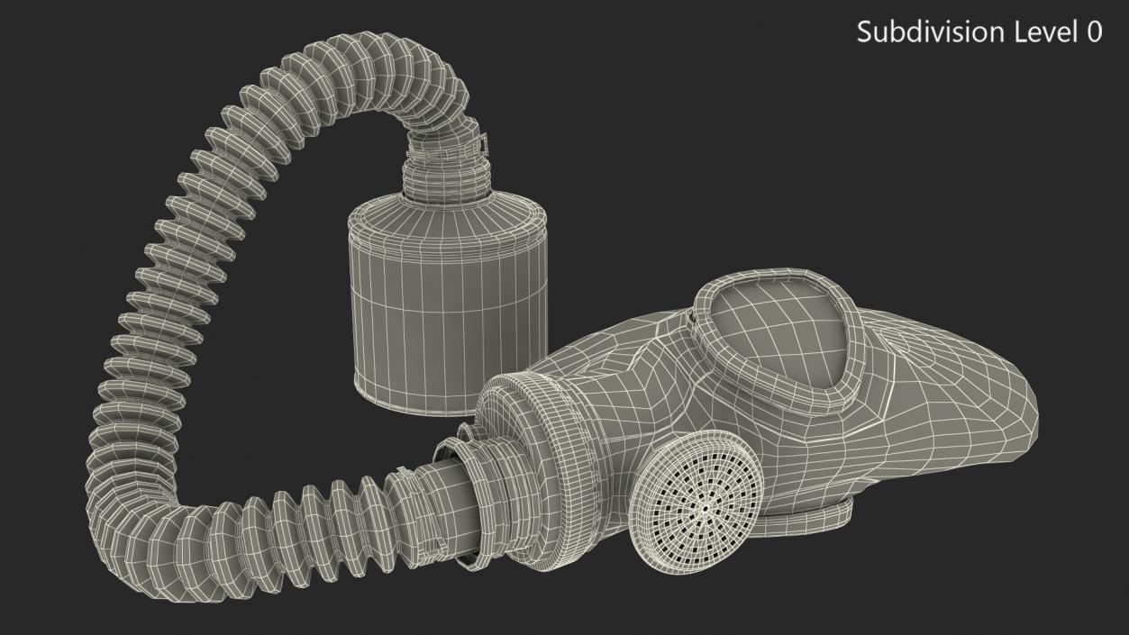 Gas Mask with Long Hose Lying 3D model