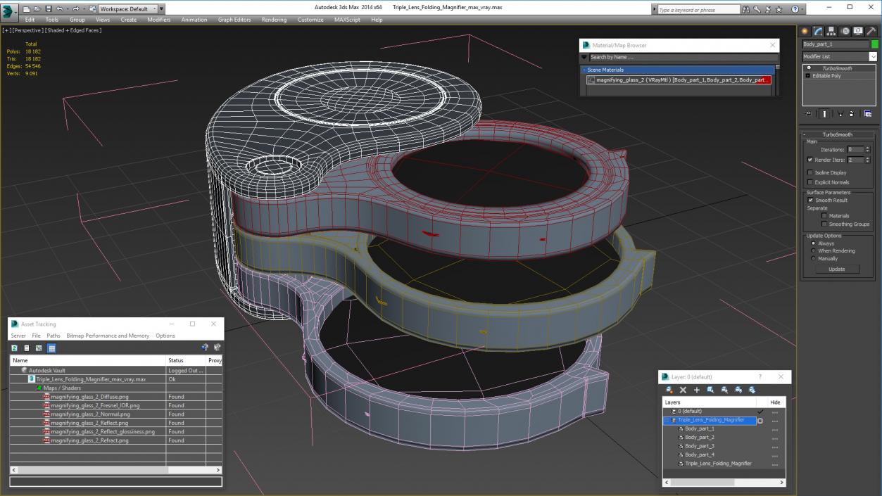 Triple Lens Folding Magnifier 3D model