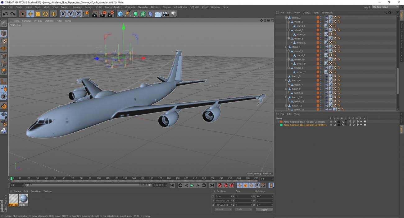 Army Airplane Blue Rigged for Cinema 4D 3D model