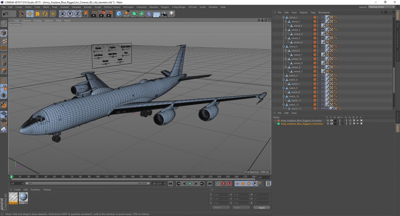 Army Airplane Blue Rigged for Cinema 4D 3D model