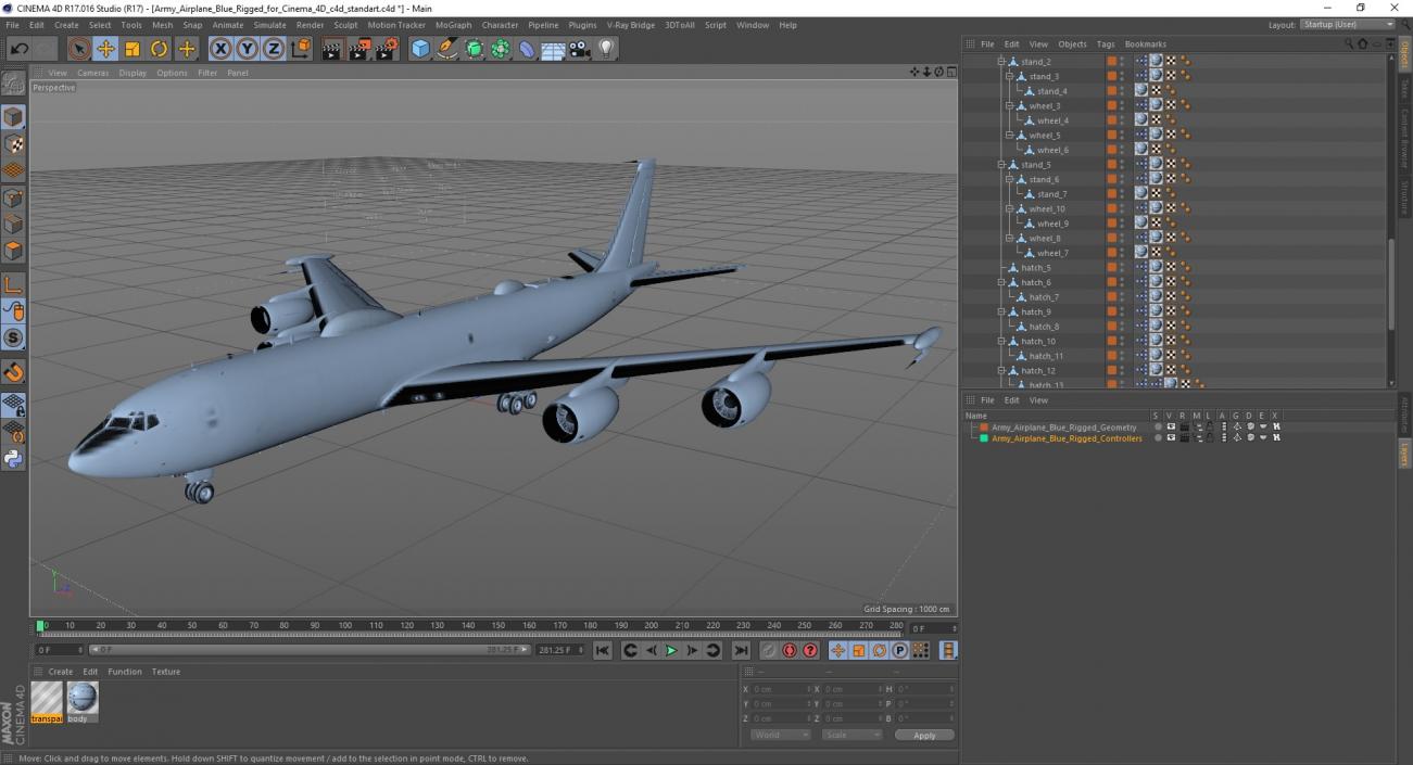 Army Airplane Blue Rigged for Cinema 4D 3D model