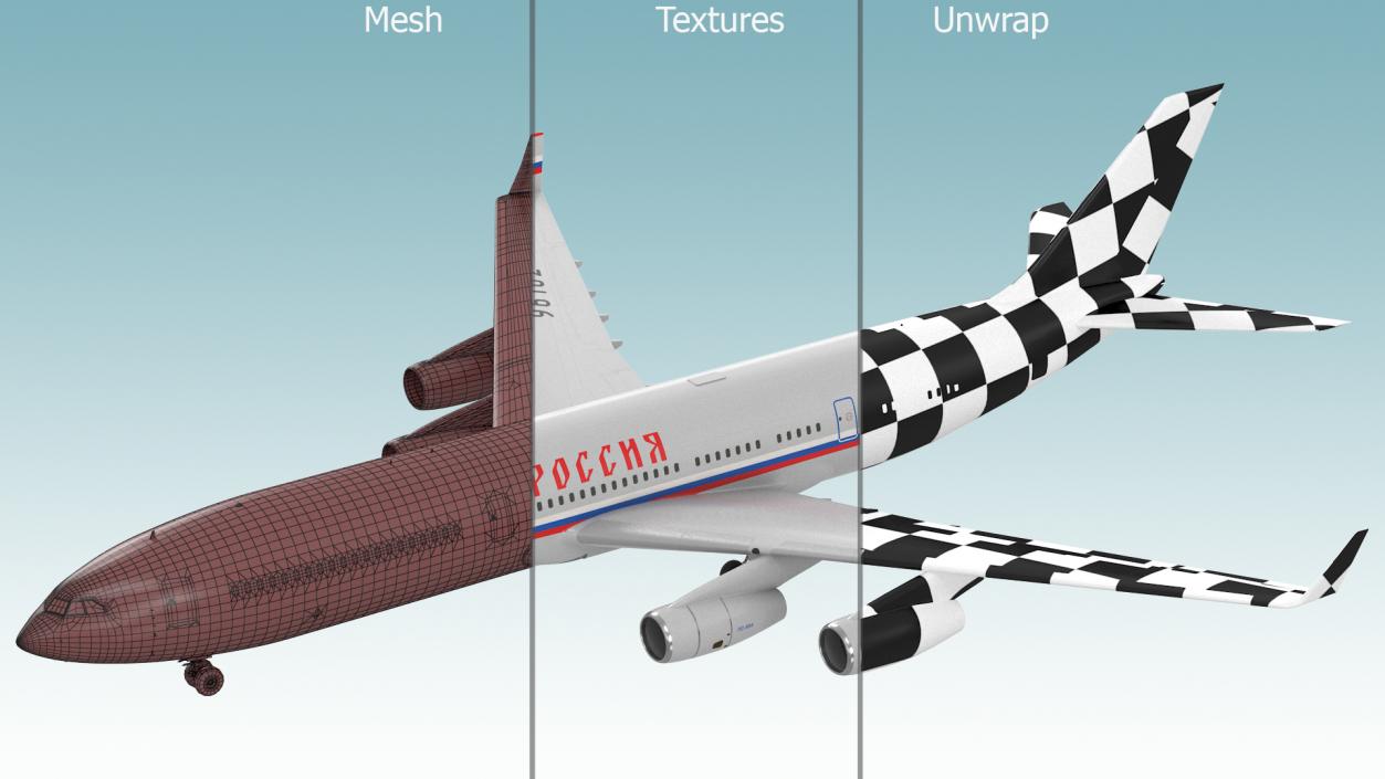 3D Airplane IL-96-400 Rossya Airlines Rigged