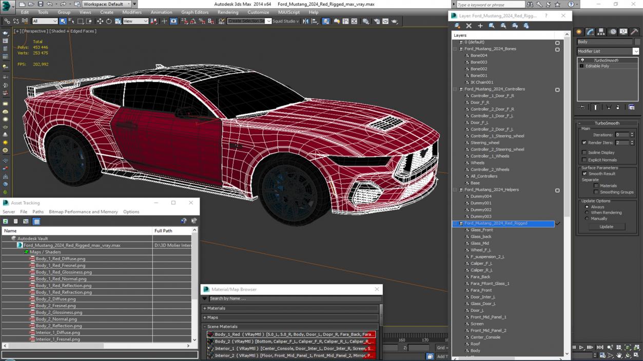 3D Ford Mustang 2024 Red Rigged model