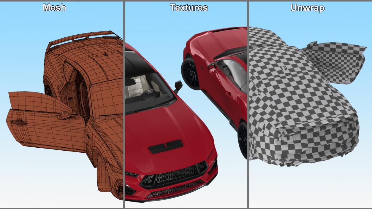 3D Ford Mustang 2024 Red Rigged model