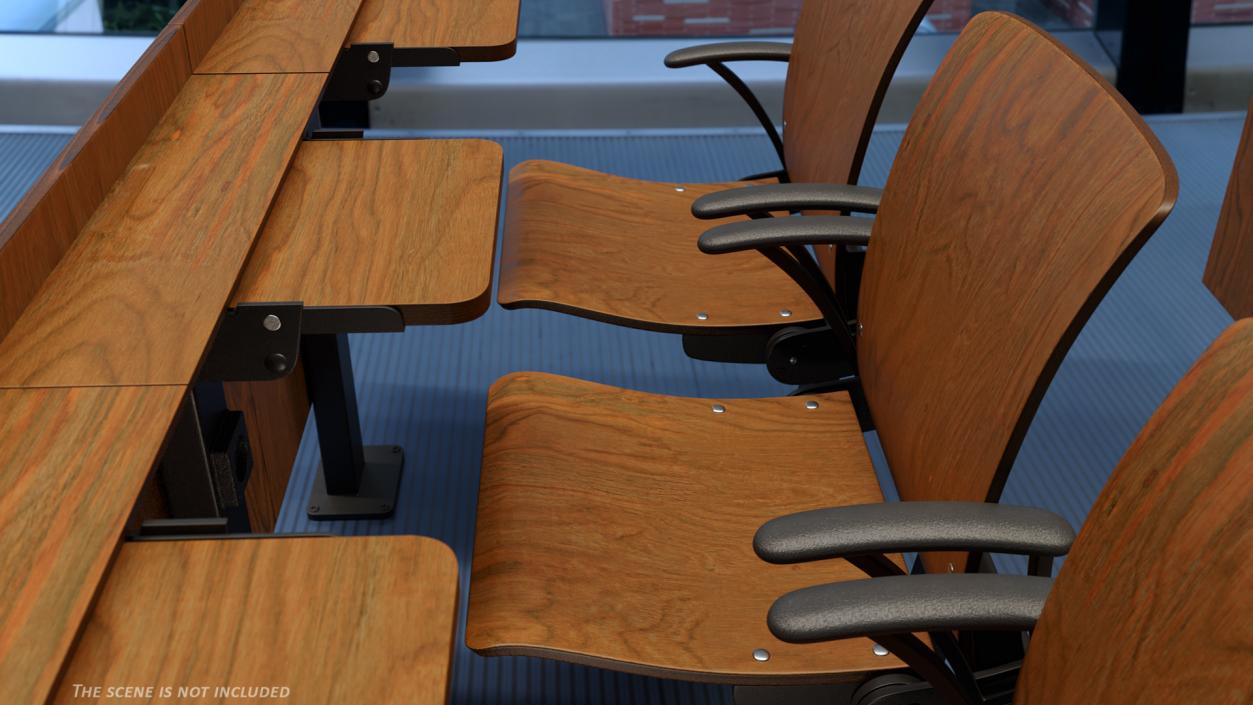 3D Auditorium Chairs And Tables Dark Wood model