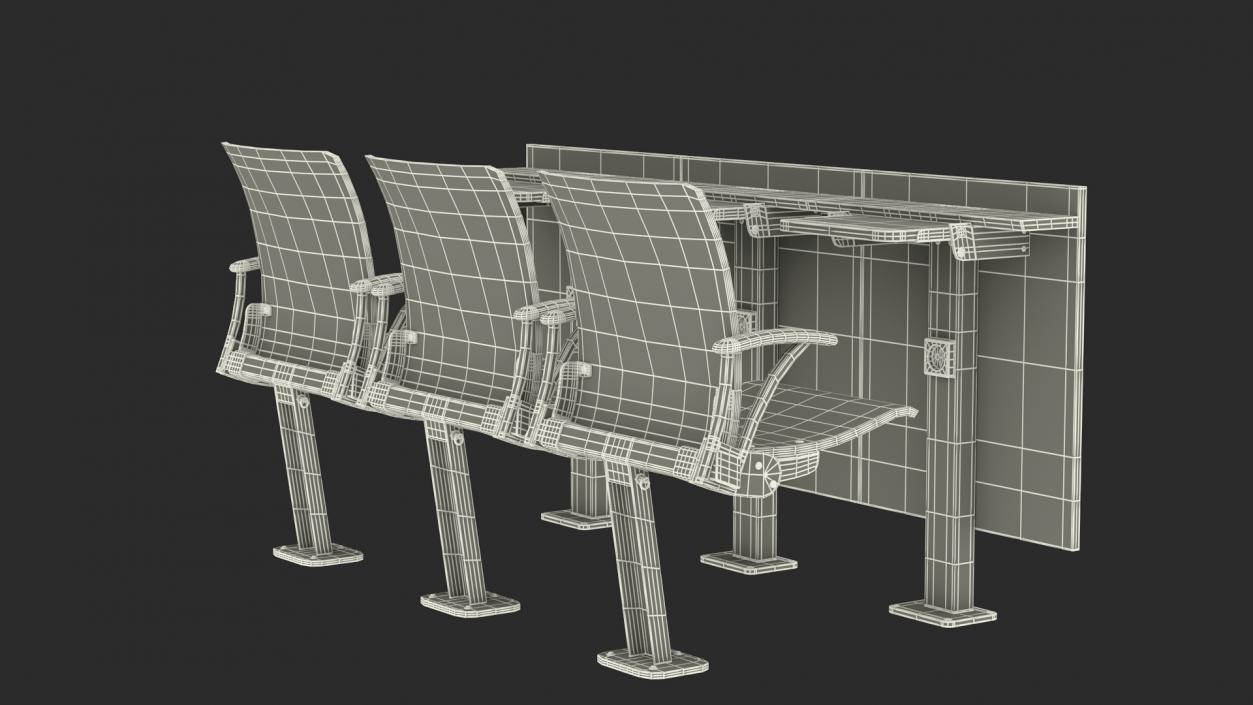 3D Auditorium Chairs And Tables Dark Wood model