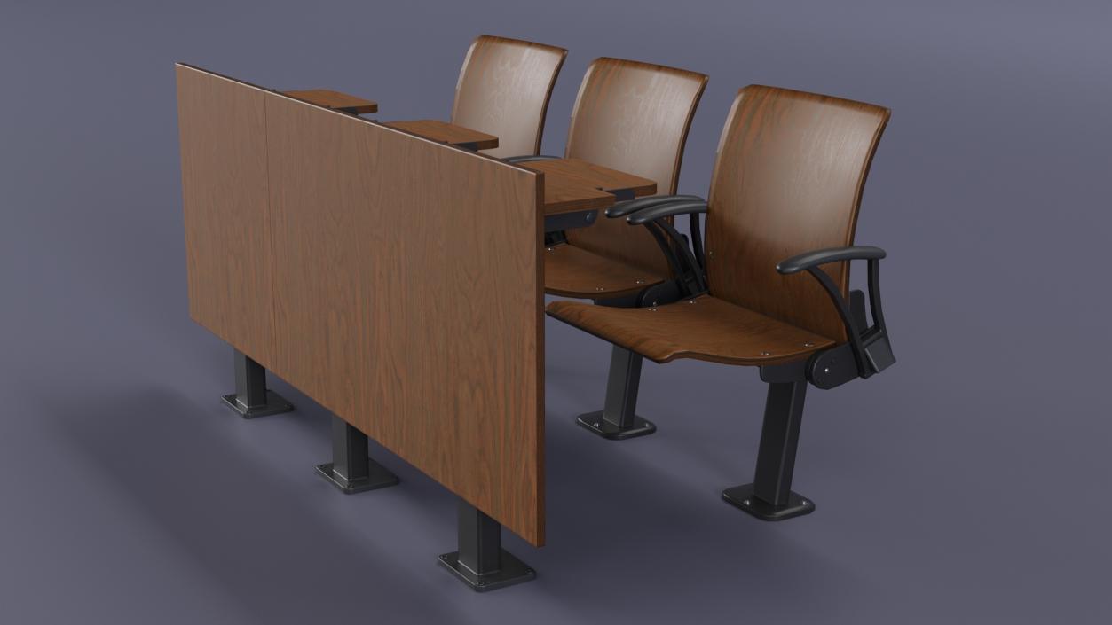 3D Auditorium Chairs And Tables Dark Wood model