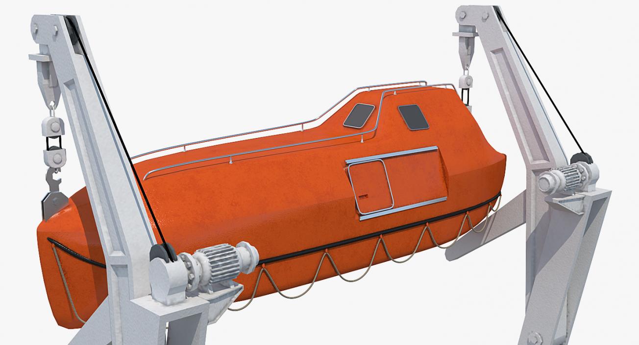 3D Red Lifeboat on Crane