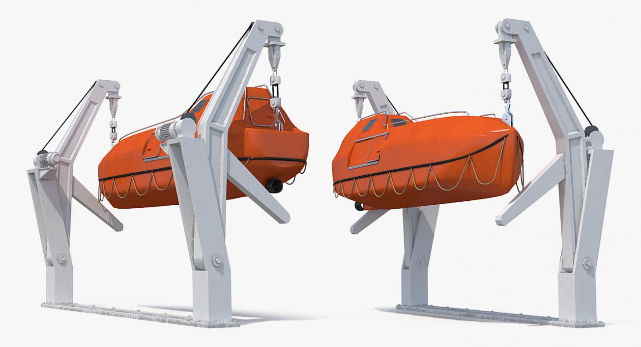 3D Red Lifeboat on Crane