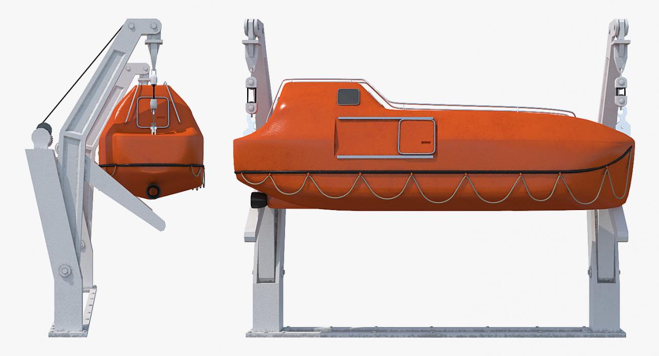 3D Red Lifeboat on Crane