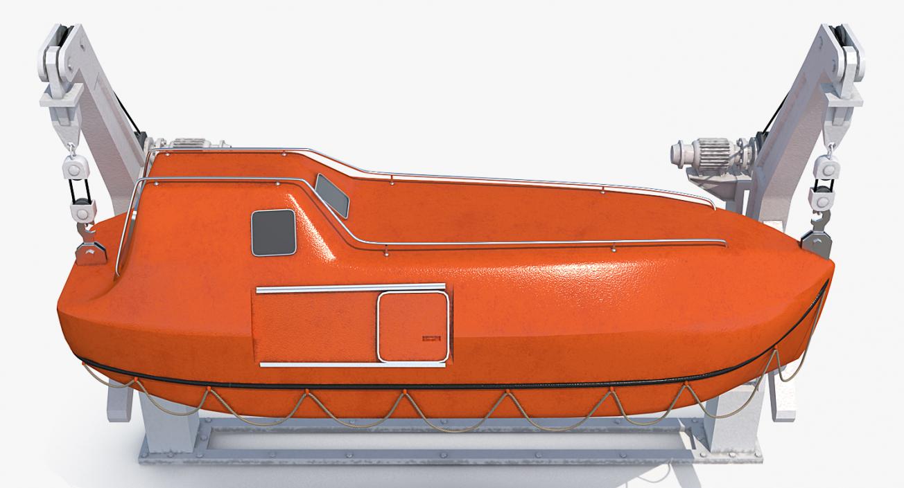 3D Red Lifeboat on Crane