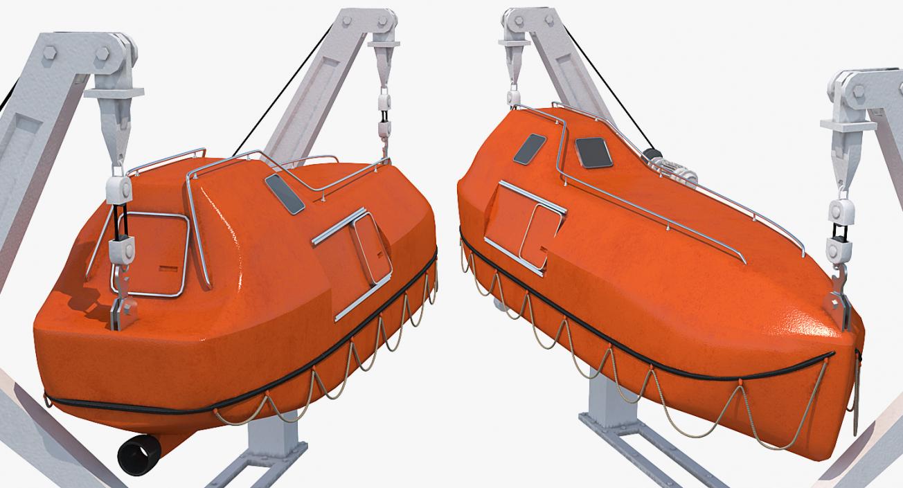 3D Red Lifeboat on Crane