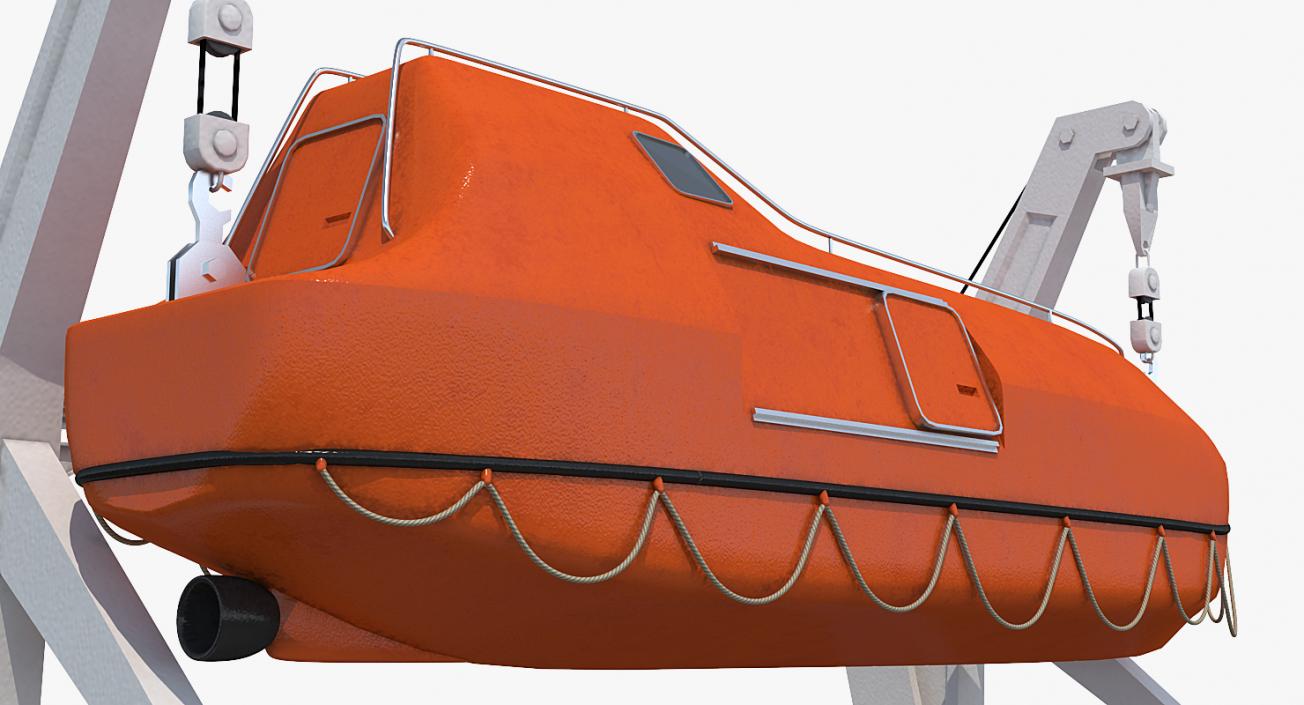 3D Red Lifeboat on Crane