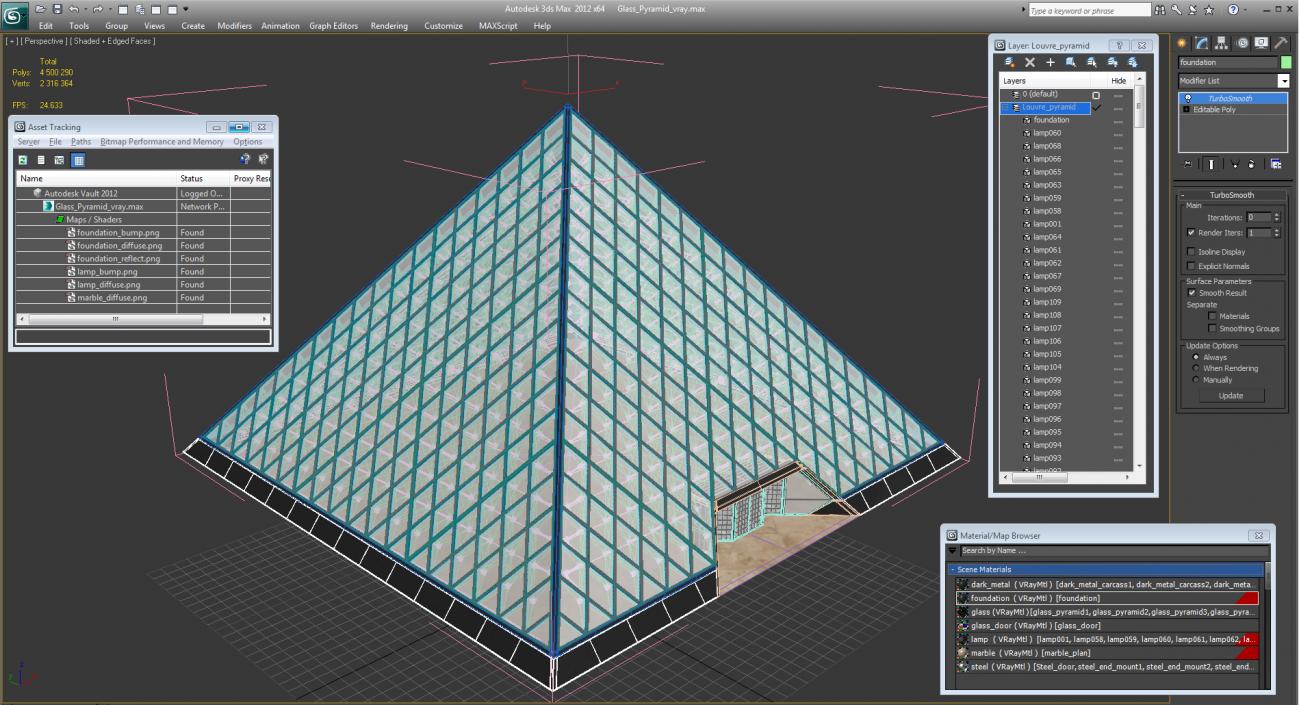 3D model Glass Louvre Pyramid