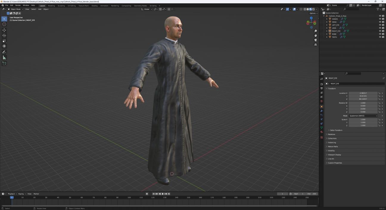 Catholic Priest A-Pose 3D