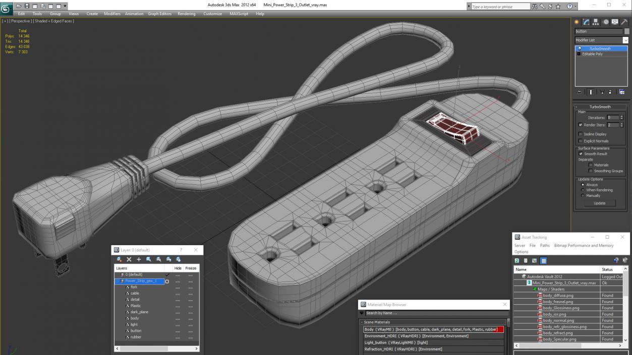 3D model Mini Power Strip 3 Outlet