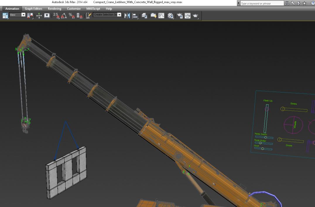3D Compact Crane Liebherr with Concrete Wall Rigged model