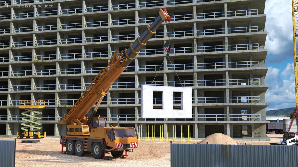 3D Compact Crane Liebherr with Concrete Wall Rigged model