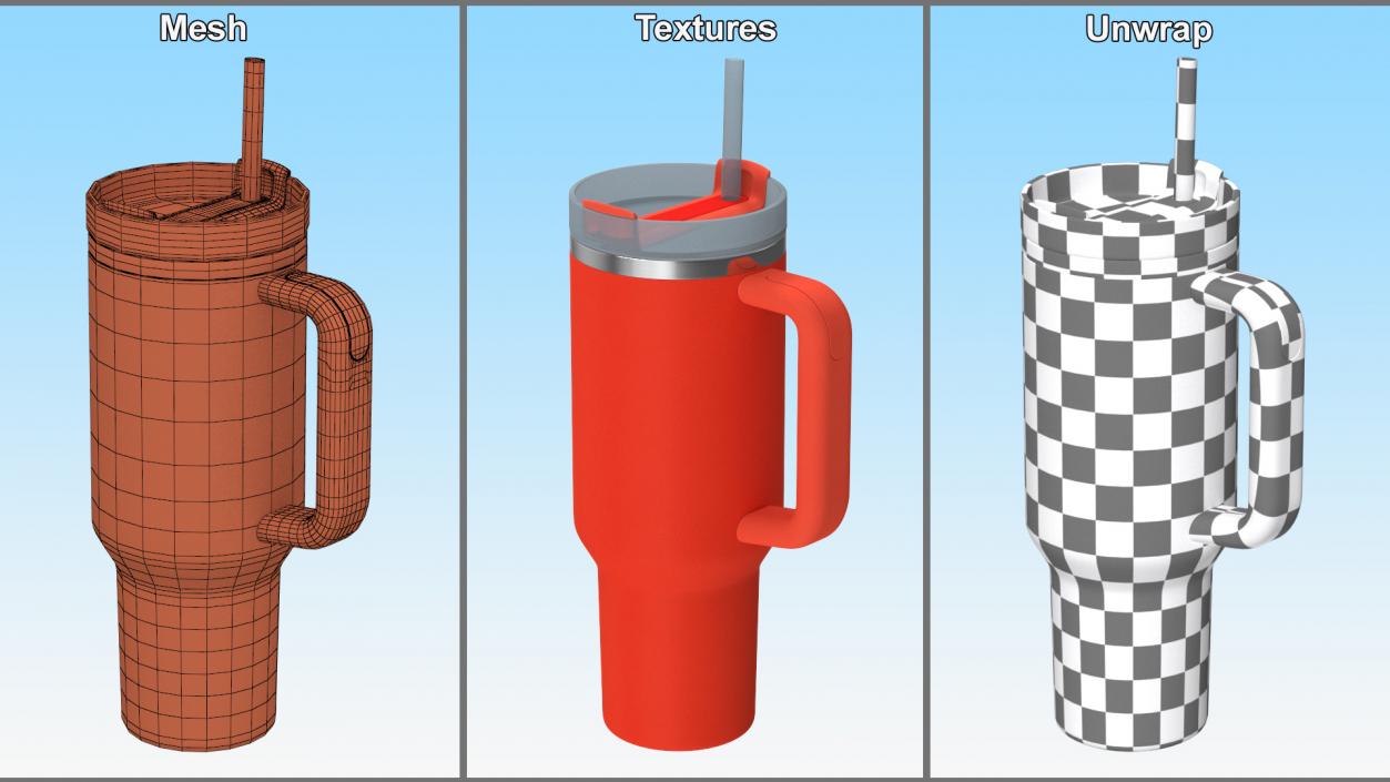 Travel Tumbler with Lid and Straw Red 3D