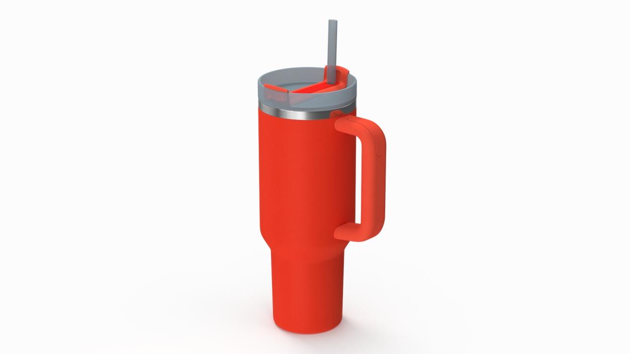 Travel Tumbler with Lid and Straw Red 3D