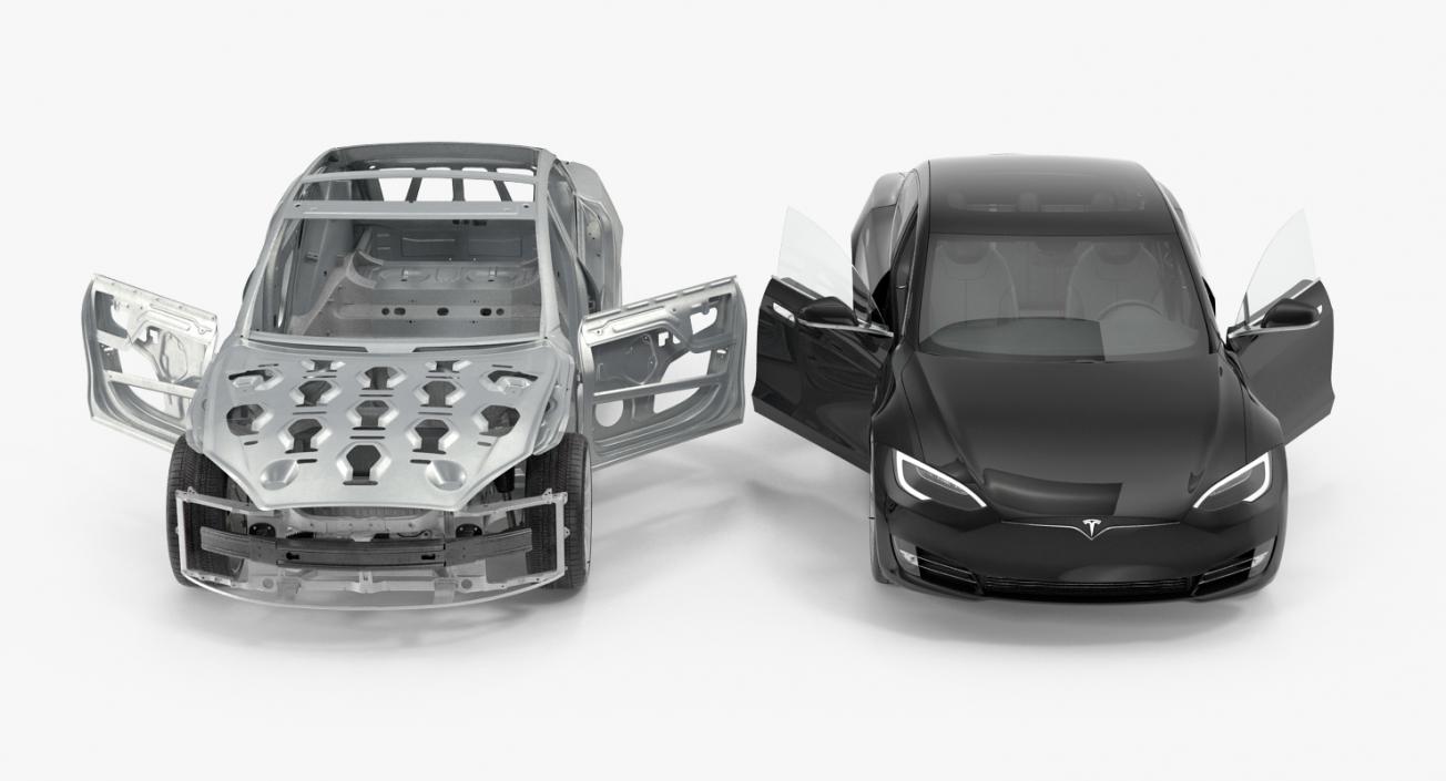 3D Tesla Model S and Frame Rigged Collection