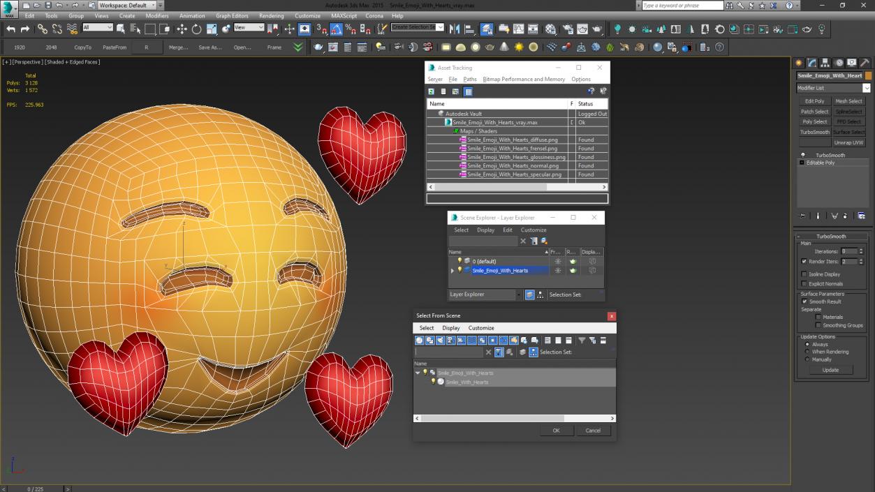 3D Smile Emoji With Hearts model