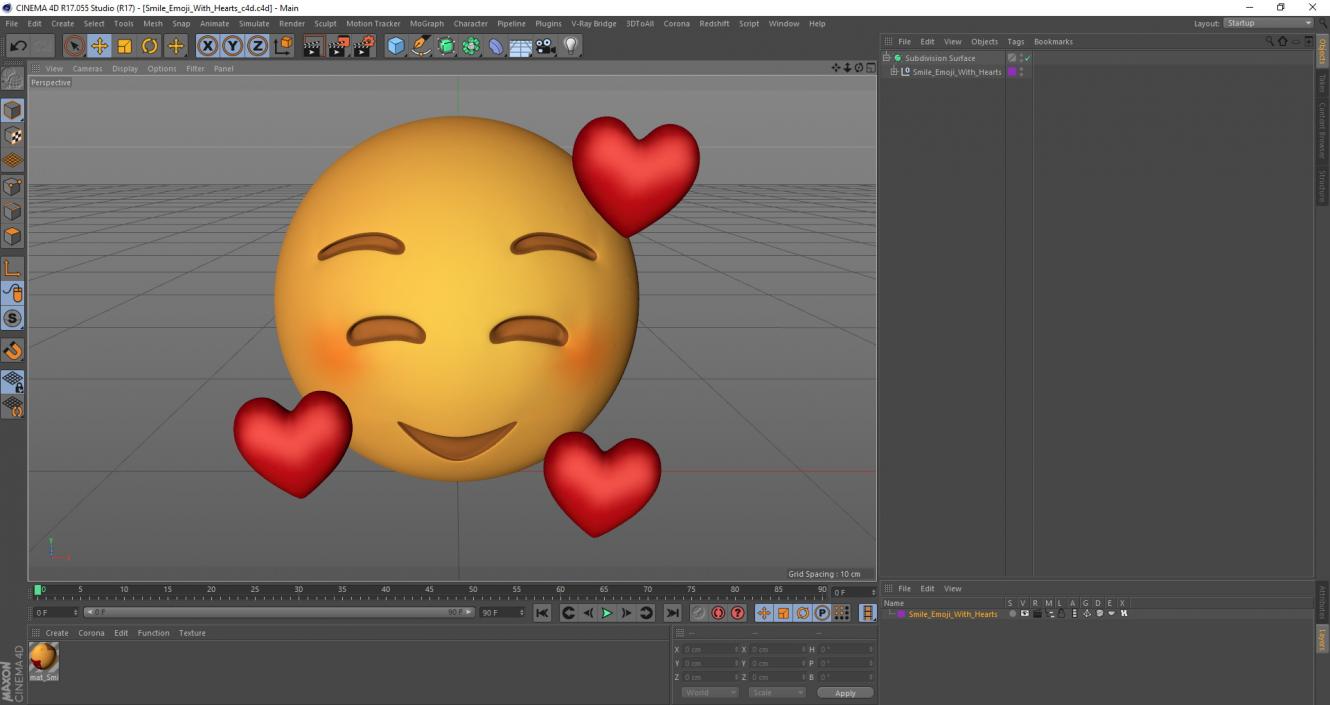 3D Smile Emoji With Hearts model