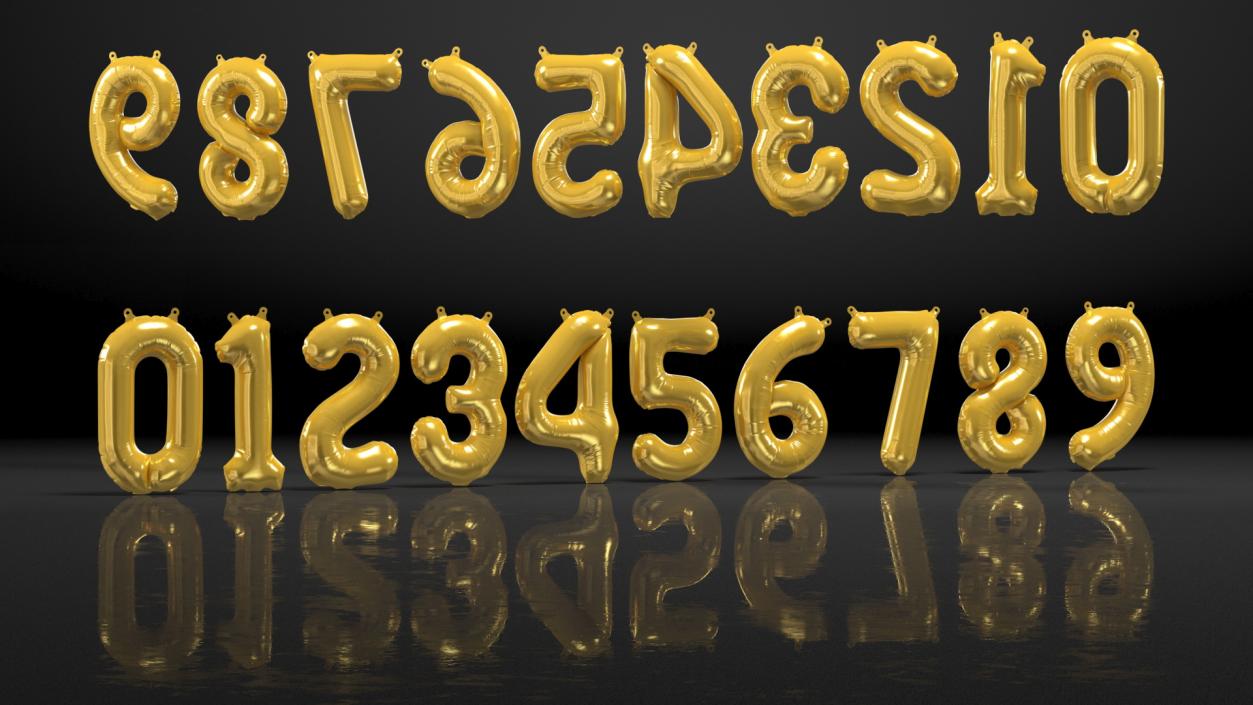 Balloon Numbers Set Gold 3D model