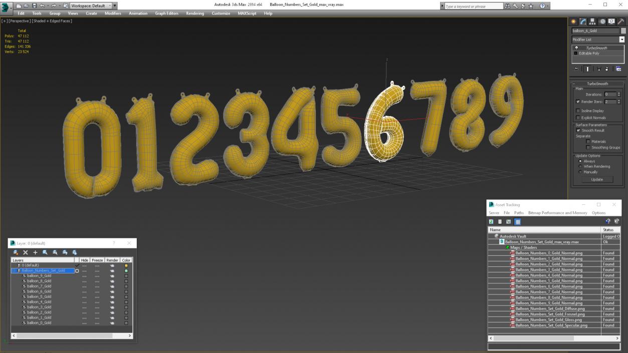 Balloon Numbers Set Gold 3D model