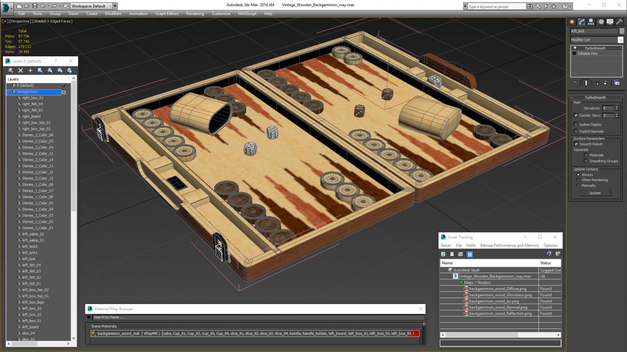 3D model Vintage Wooden Backgammon