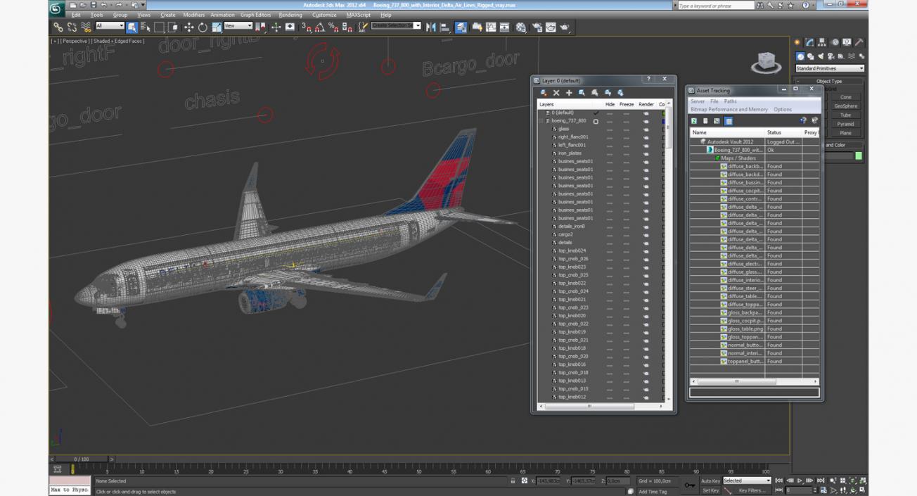 3D model Boeing 737 800 with Interior Delta Air Lines Rigged for Cinema 4D