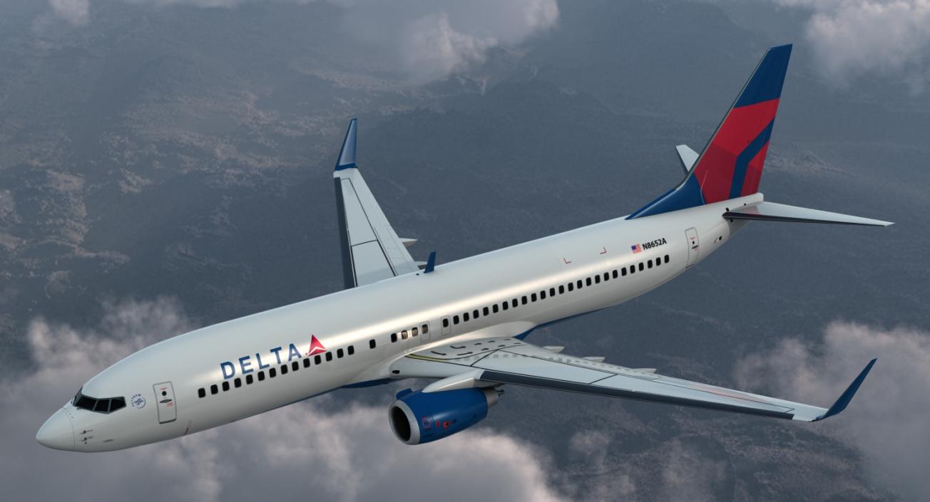 3D model Boeing 737 800 with Interior Delta Air Lines Rigged for Cinema 4D