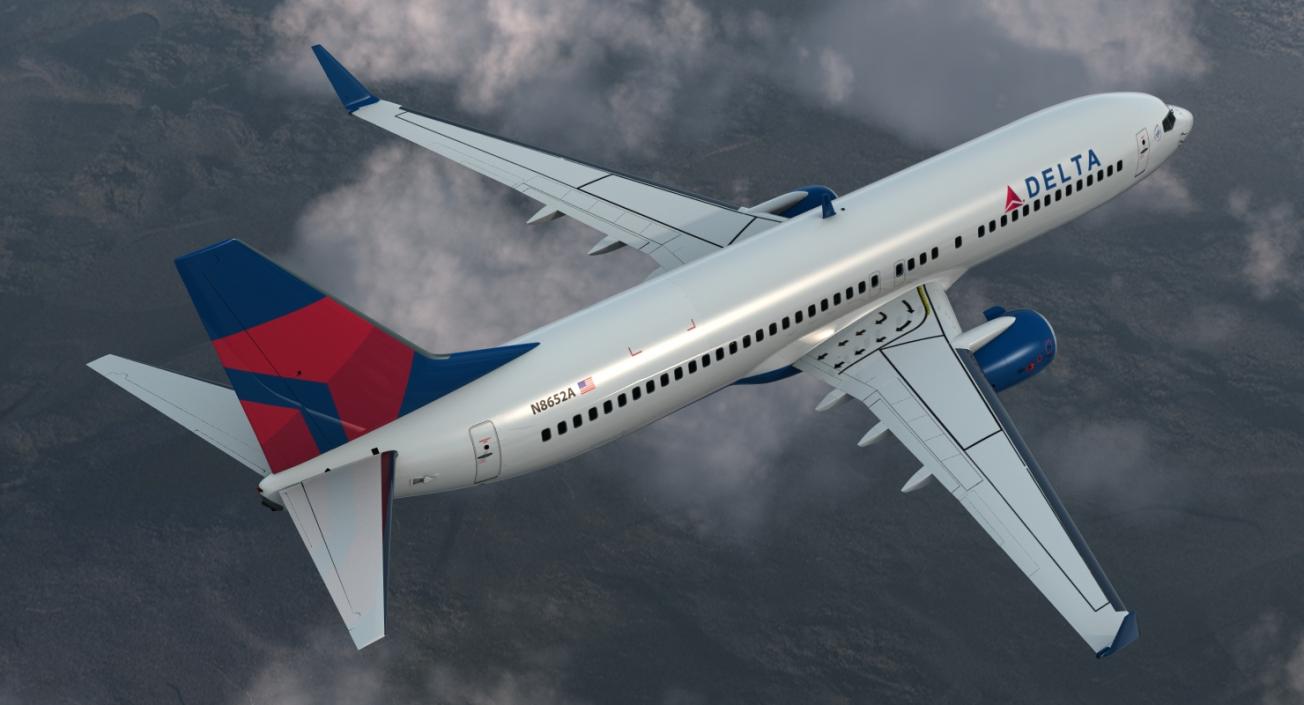 3D model Boeing 737 800 with Interior Delta Air Lines Rigged for Cinema 4D