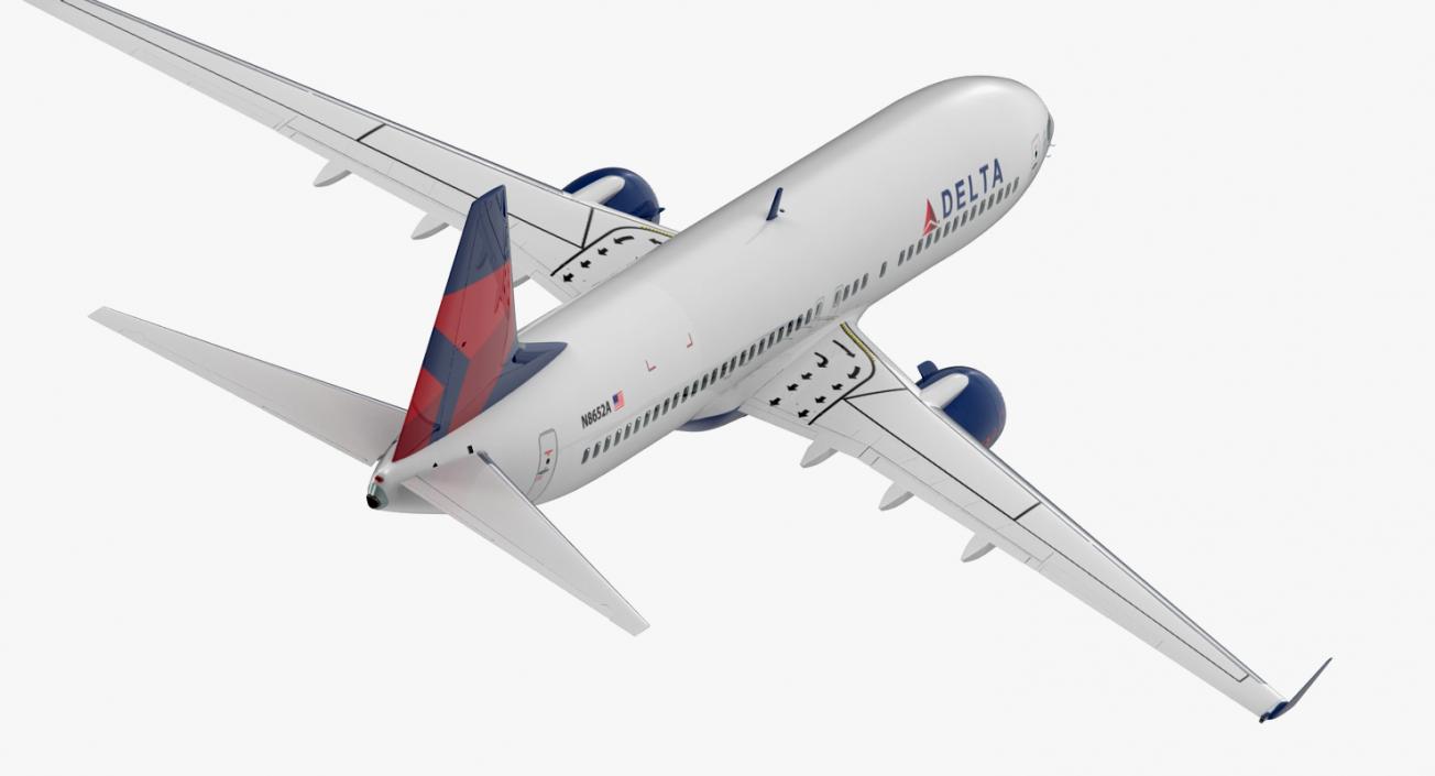 3D model Boeing 737 800 with Interior Delta Air Lines Rigged for Cinema 4D