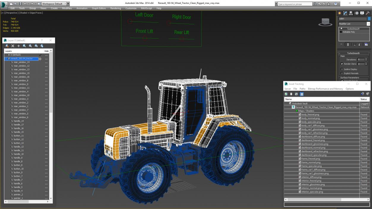 3D model Renault 160-94 Wheel Tractor Clean Rigged for Cinema 4D