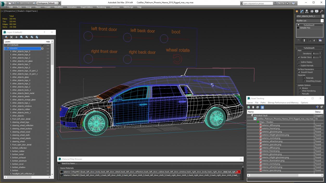 Cadillac Platinum Phoenix Hearse 2019 Rigged 3D model