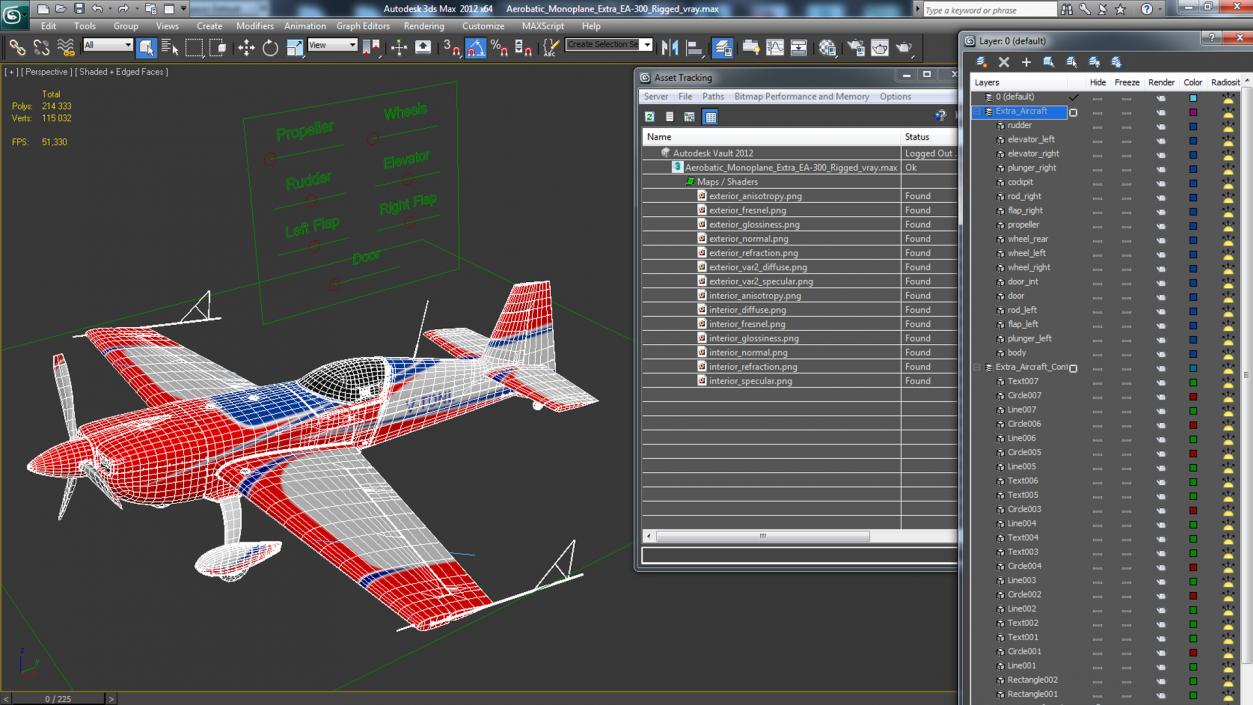 Aerobatic Monoplane Extra EA-300 Rigged 3D model