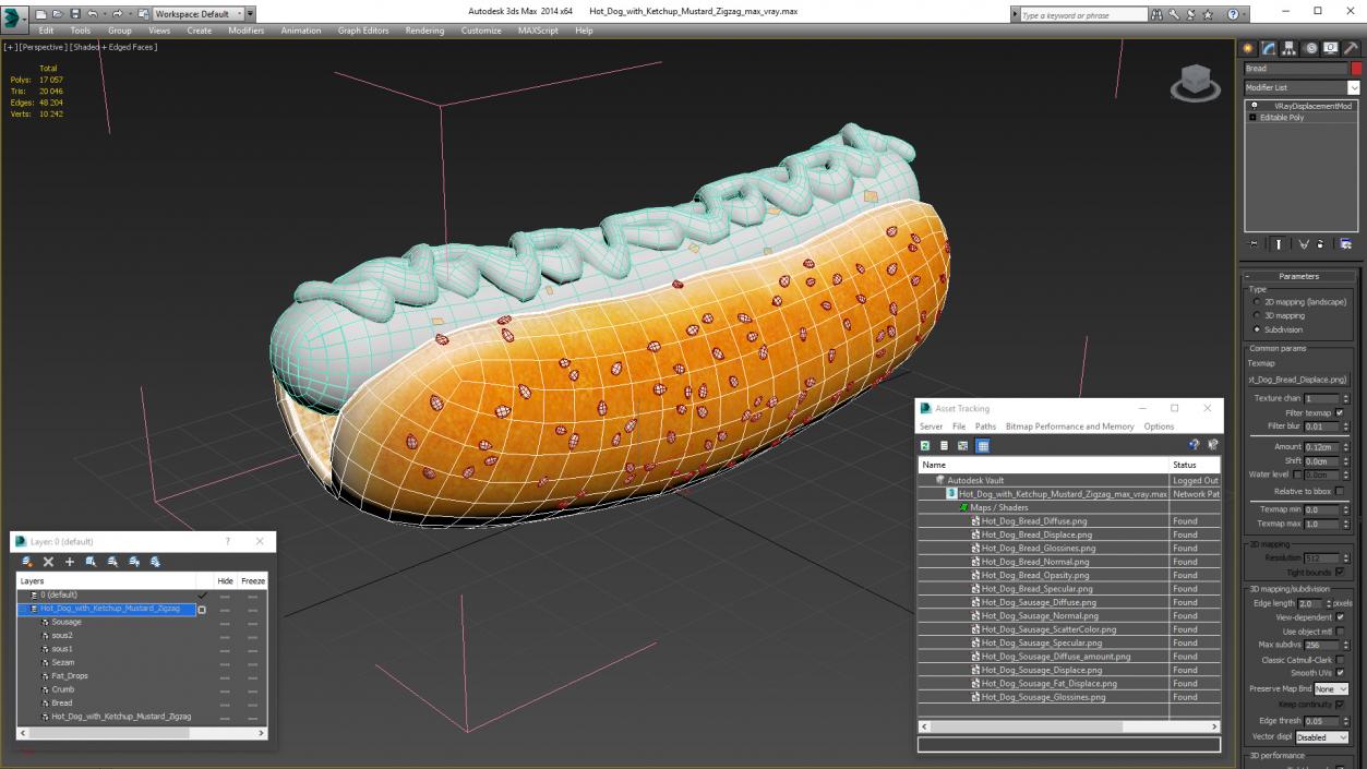 3D model Hot Dog with Ketchup Mustard Zigzag