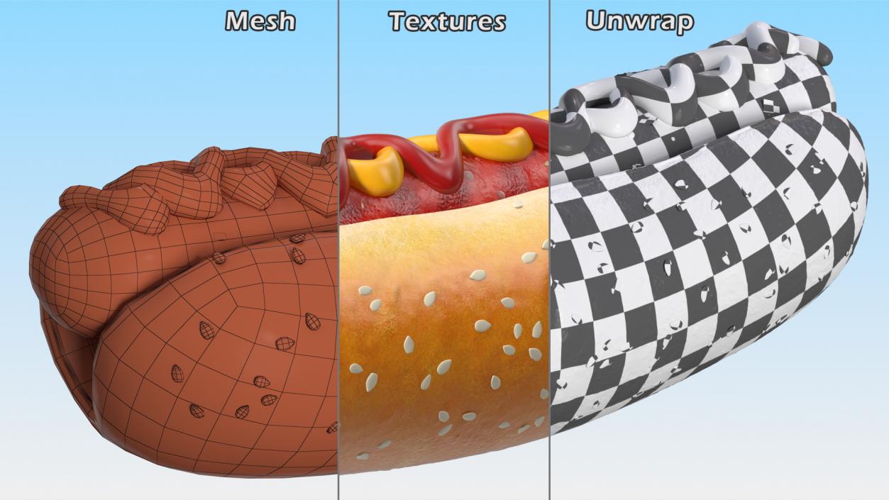 3D model Hot Dog with Ketchup Mustard Zigzag