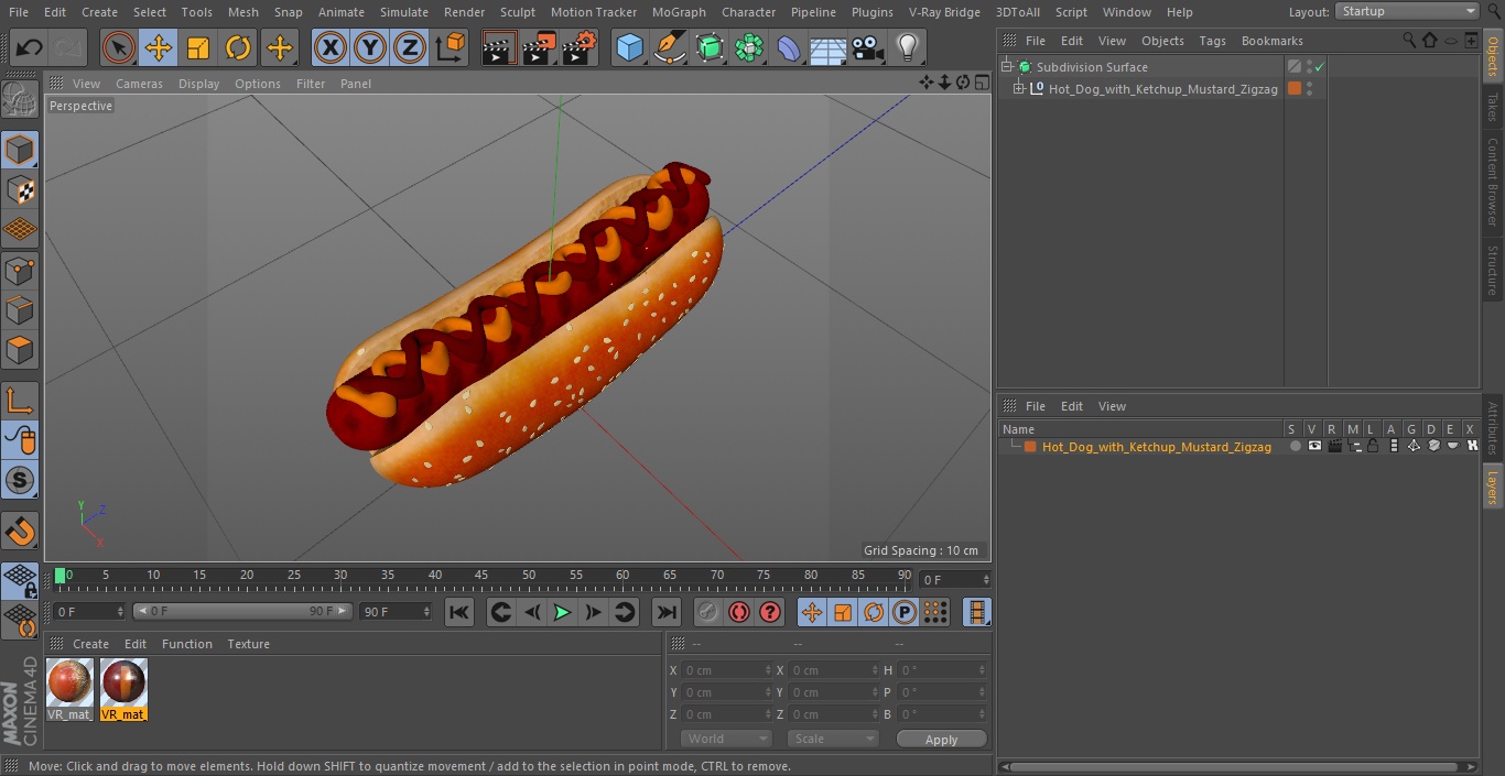 3D model Hot Dog with Ketchup Mustard Zigzag