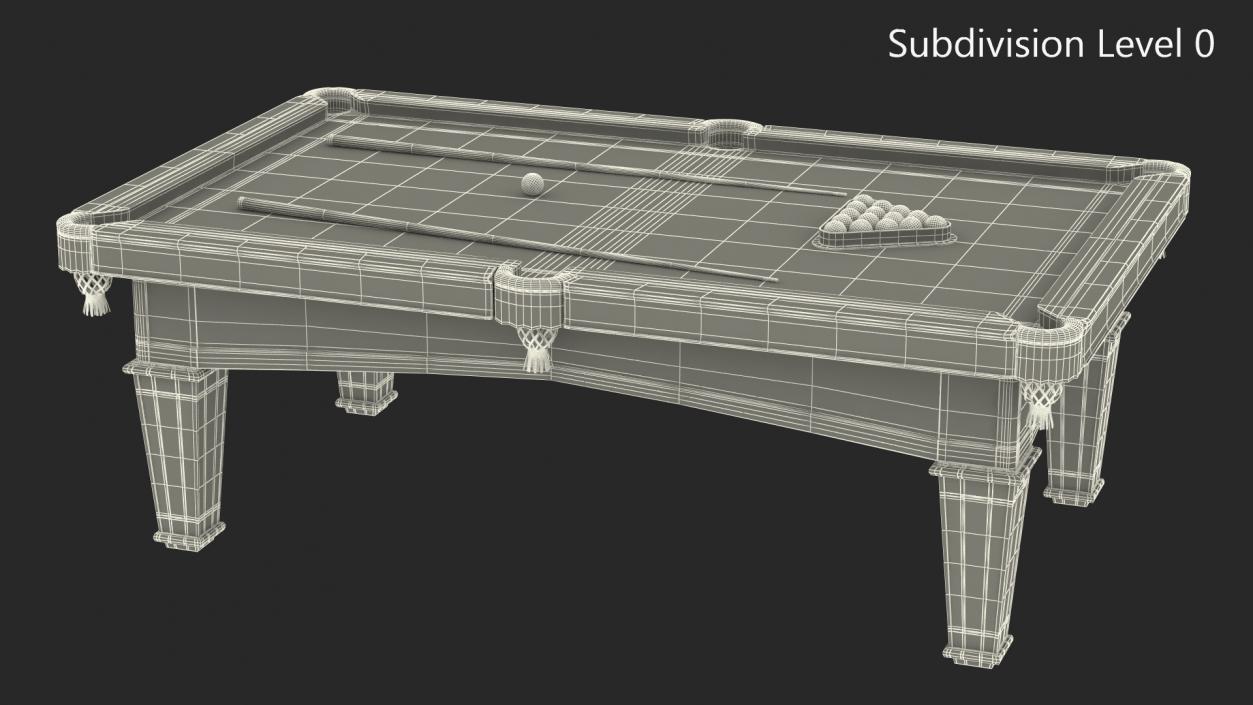 Billiard Table with Cues and Ball Set 3D