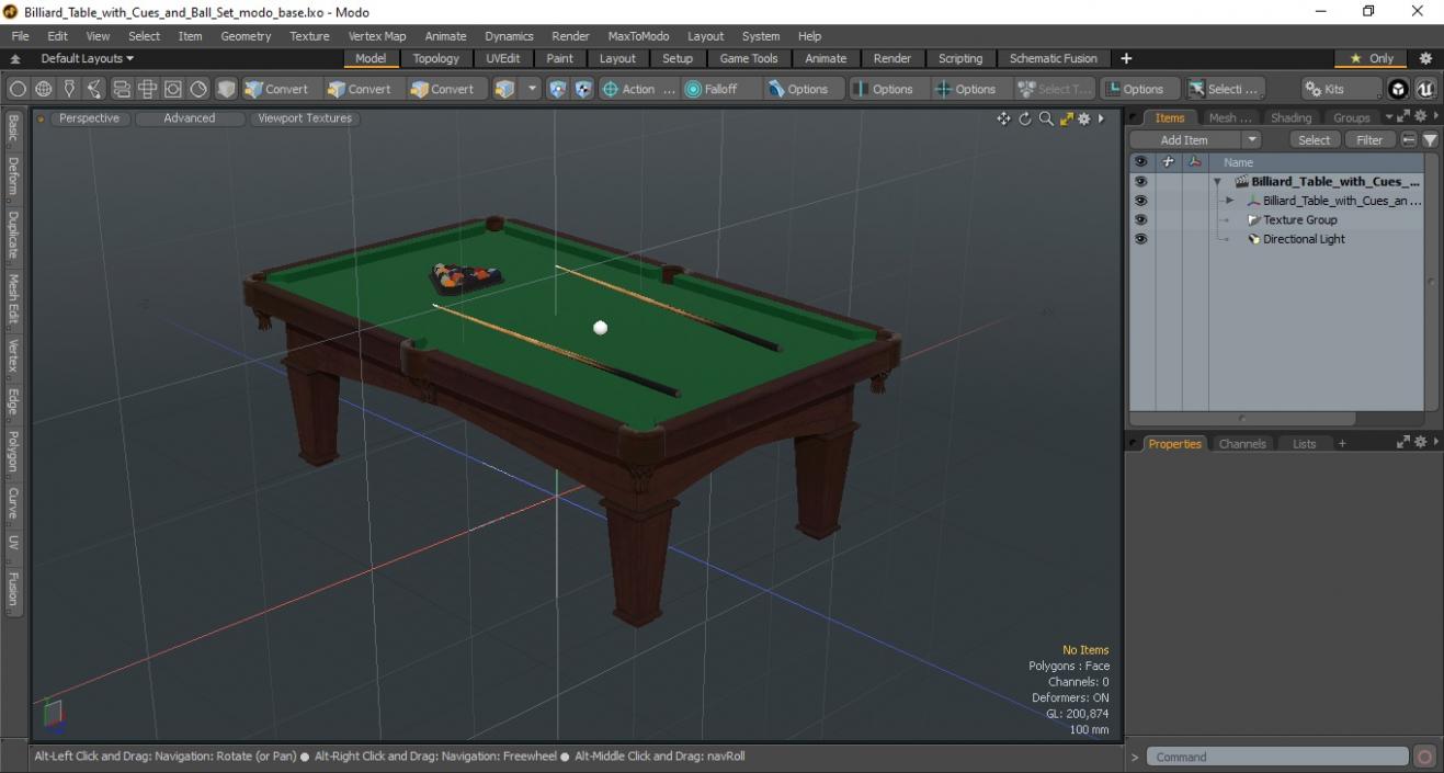 Billiard Table with Cues and Ball Set 3D