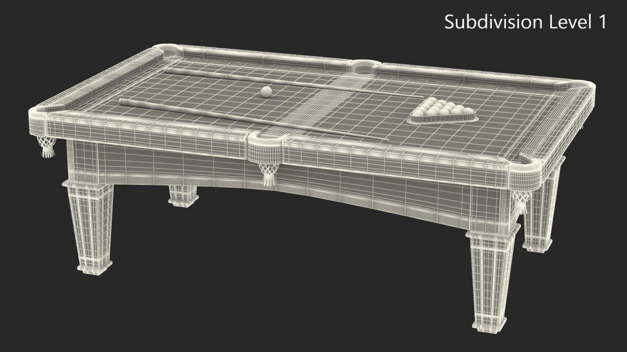 Billiard Table with Cues and Ball Set 3D