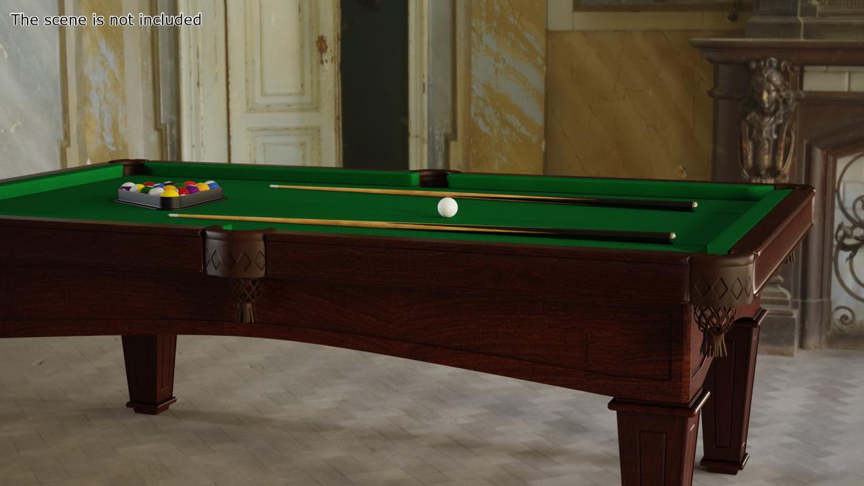 Billiard Table with Cues and Ball Set 3D