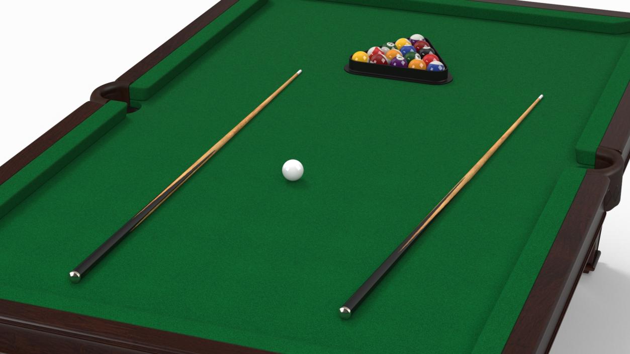 Billiard Table with Cues and Ball Set 3D