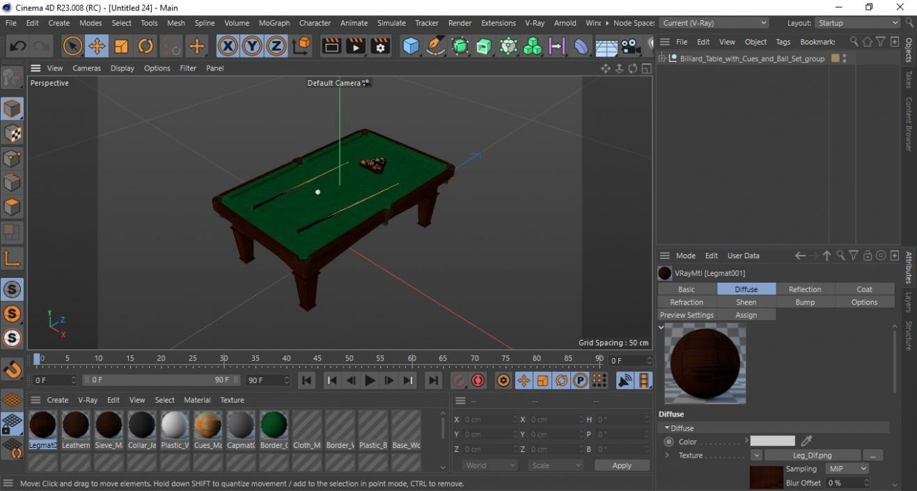 Billiard Table with Cues and Ball Set 3D