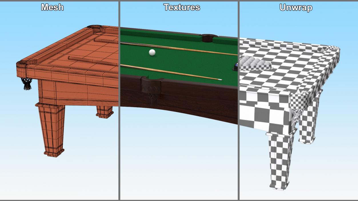 Billiard Table with Cues and Ball Set 3D